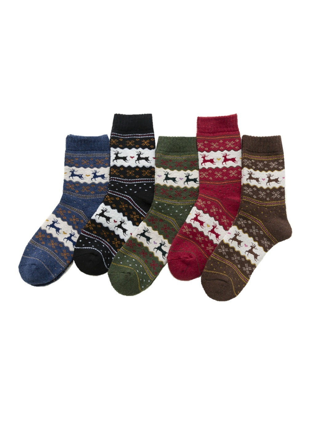 Rufia - Mid-Calf Winter Socks with Christmas Patterns - 5 Pairs/Pack
