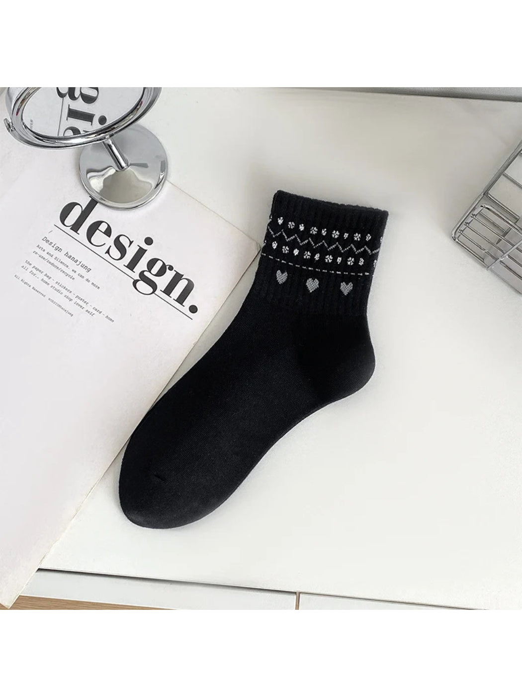 Rufia - Heart and Geometric Ribbed-Cuff Ankle Socks