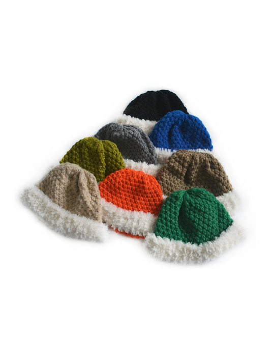 Haila - Cozy Fuzzy Trim Textured Knit Beanie