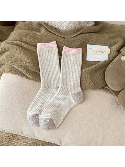 Rufia - Simple Colorblock Casual Crew Socks