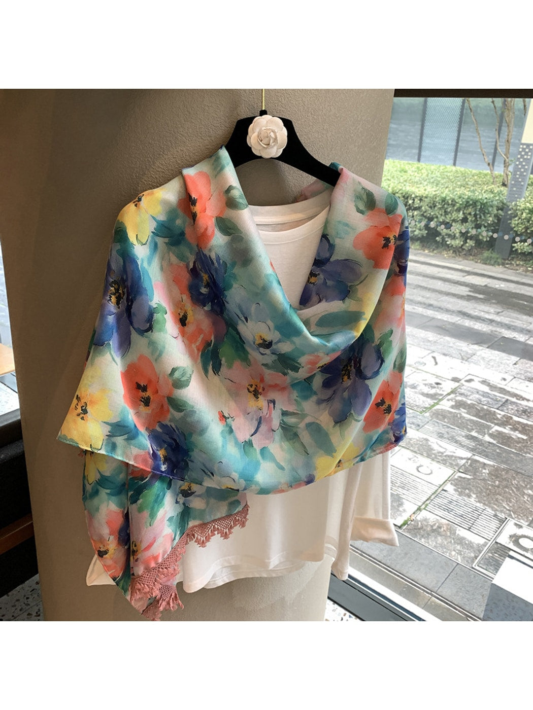Scarvii - Watercolor Floral Print Long Scarf