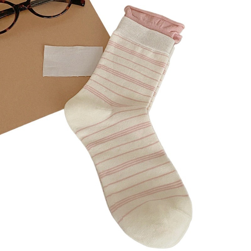 Rufia - Striped Mid-Calf Casual Socks for Women