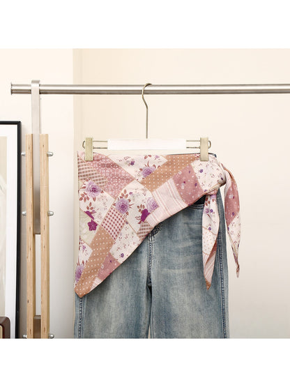 Scarvii - Patchwork Floral Print Triangle Scarf