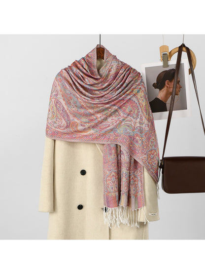 Scarvii - Ethnic Print Fringed Shawl Scarf