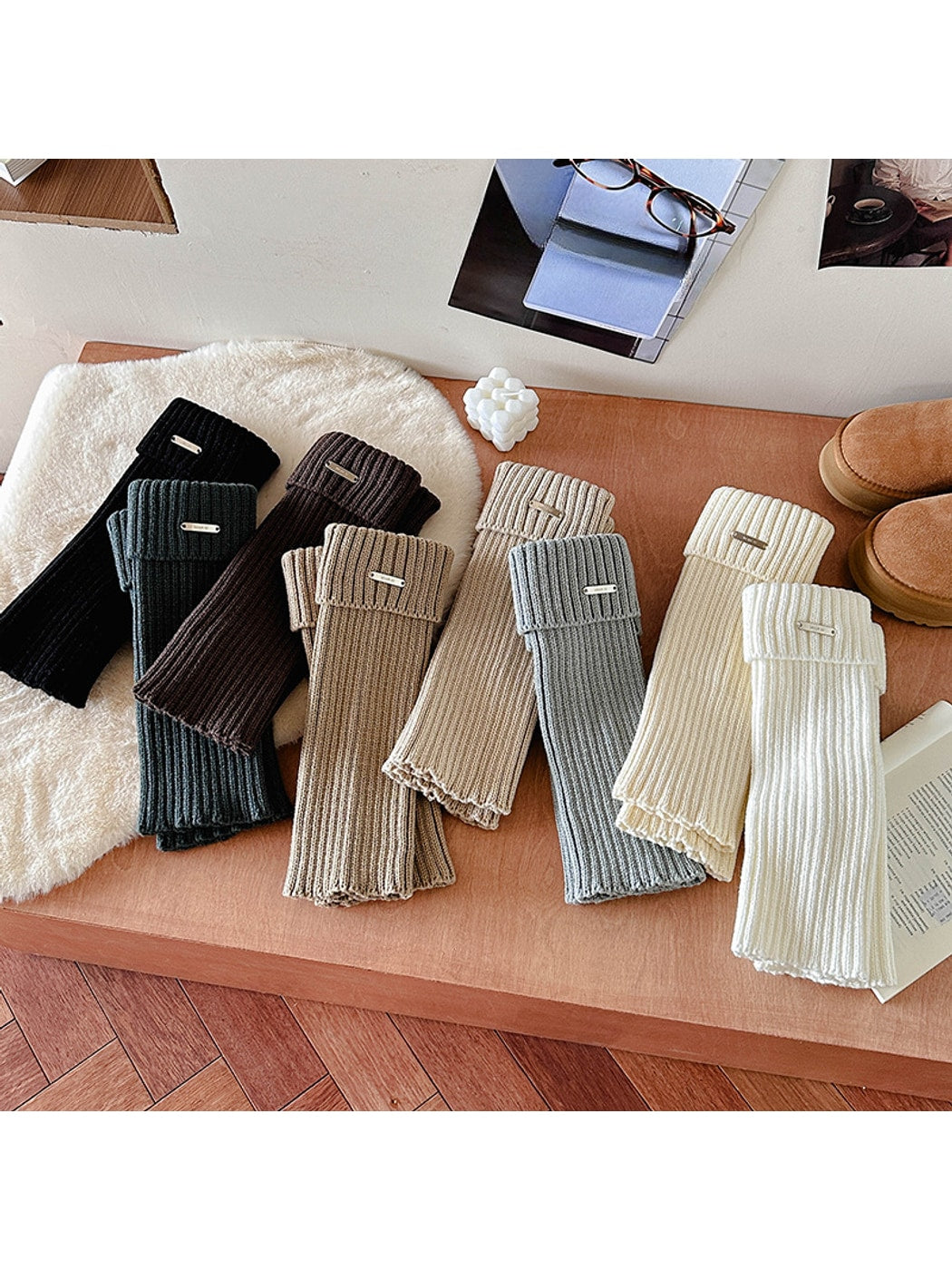 Cozyra - Ribbed Buckle Detail Slouch Leg Warmers