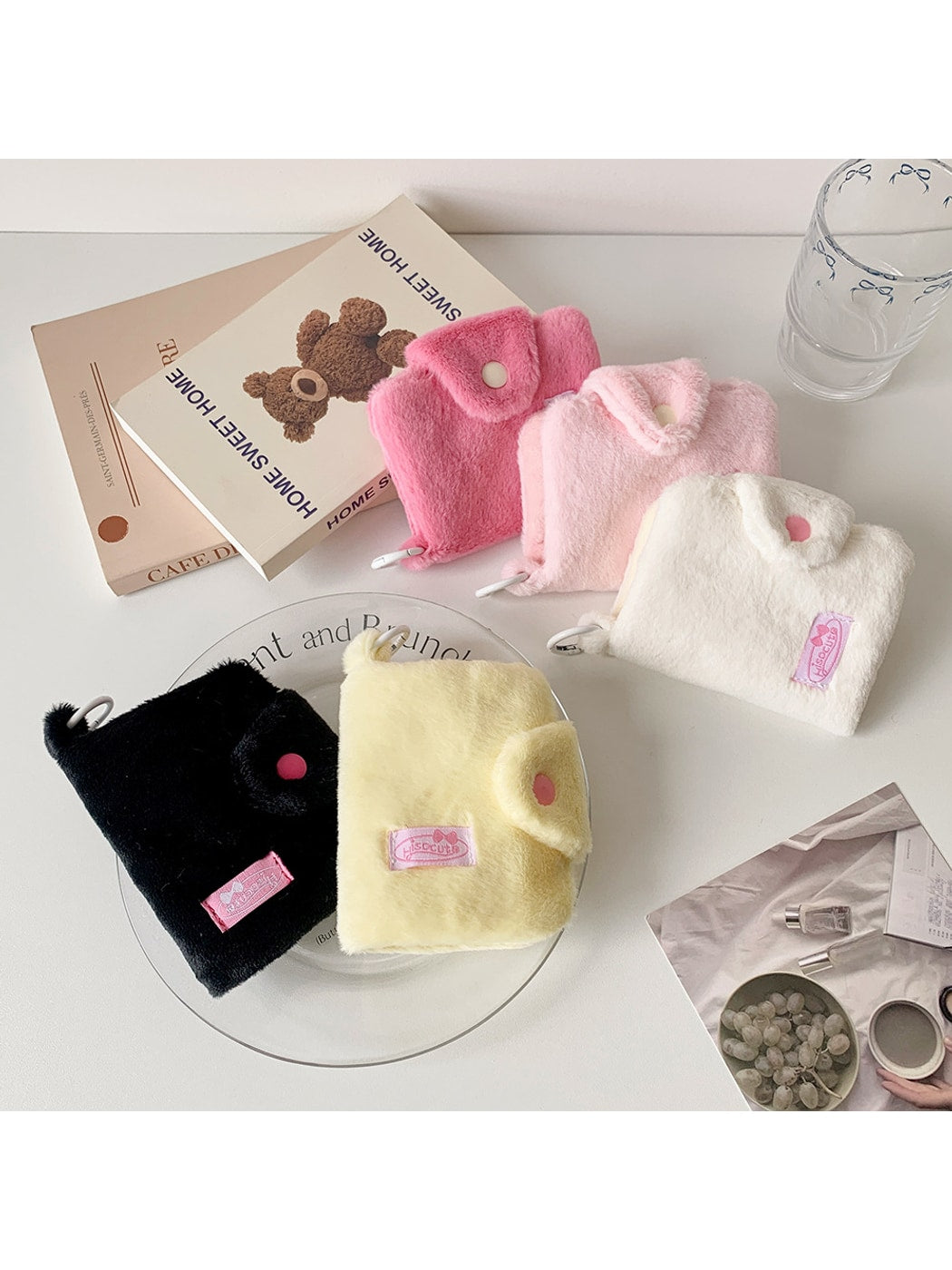 Cosbai - Solid Color Fold Over Plush Coin Purse