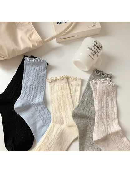 Rufia - Mesh Lace Ruffle Cuff Crew Socks