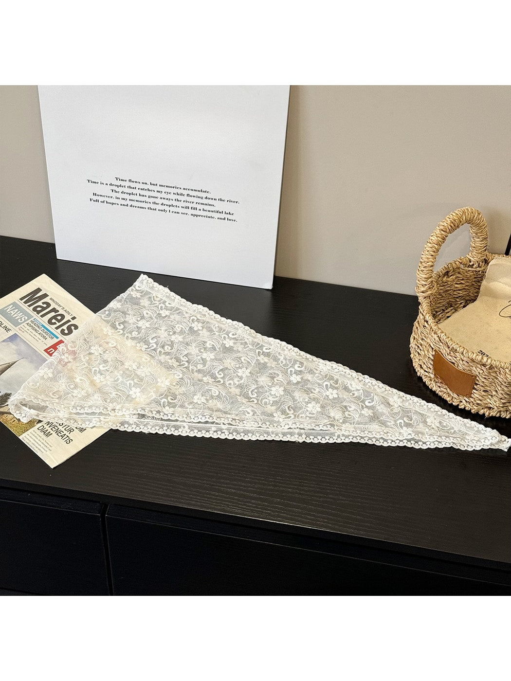 Scarvii - White Lace Floral Triangle Bandana