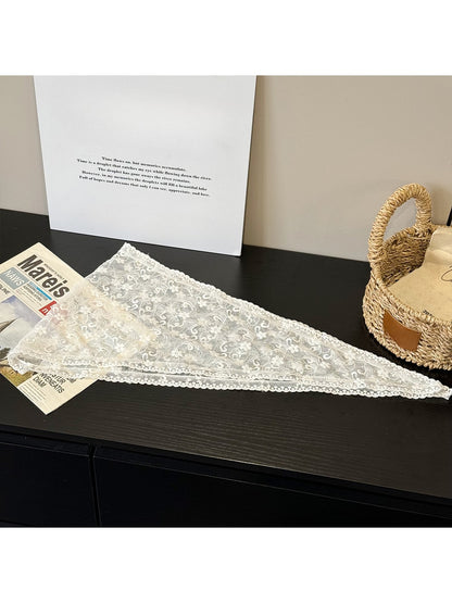 Scarvii - White Lace Floral Triangle Bandana