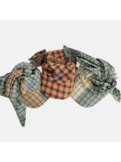Haila - Colorblock Plaid Curved Brim Headscarf Cap