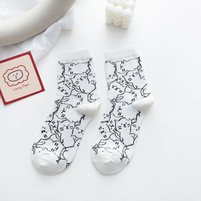 Rufia - Cartoon Cat Mid-Calf Socks