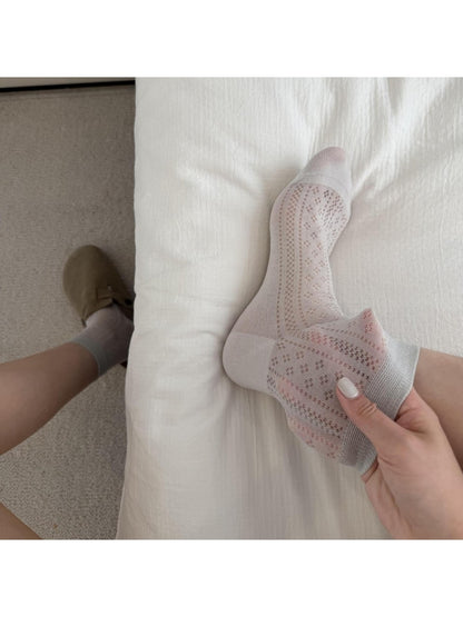 Rufia - Elegant Sheer Mesh Detail Crew Socks