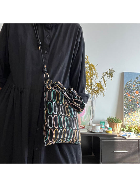 Cosbai beaded pattern crossbody bag with multicolor geometric design and strap