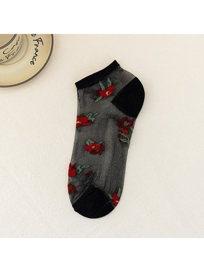 Rufia - Vintage Floral Sheer Crew Socks