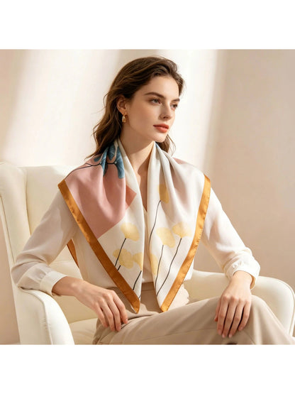 Scarvii - Ginkgo Leaf Print Square Scarf
