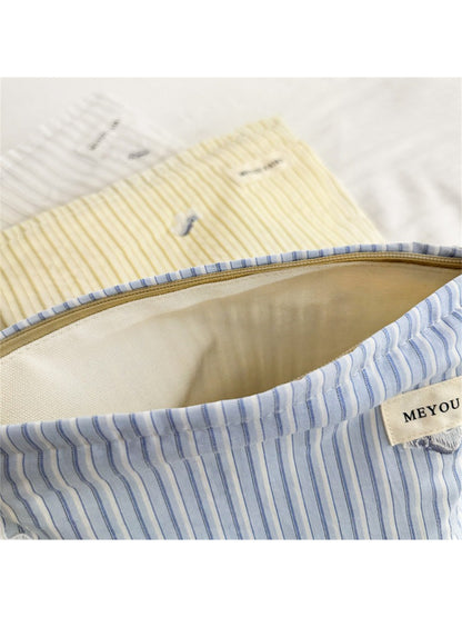 Cosbai Soft Stripe Makeup Pouch showing stitching details