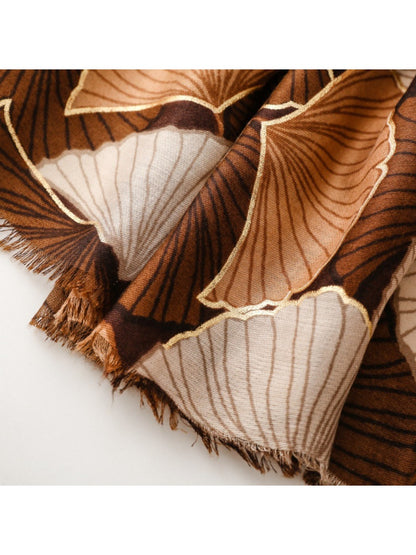 Scarvii - Winter Scarf & Shawl with Gold Foil Gingko Leaf Pattern