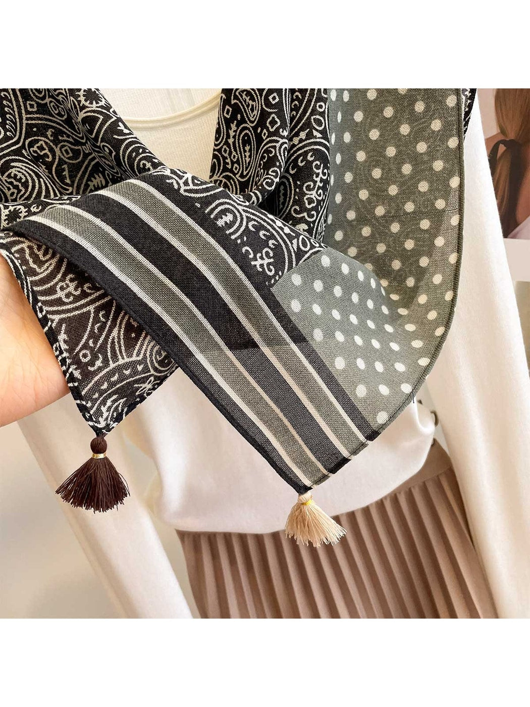Scarvii - Paisley and Polka Spliced Print Square Scarf