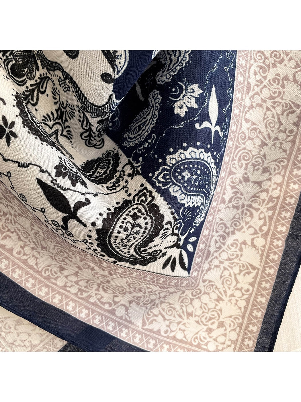Scarvii - Colorblock Paisley Print Boho Style Square Scarf