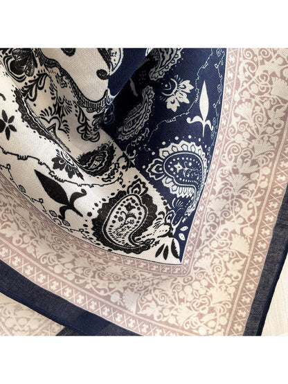 Scarvii - Colorblock Paisley Print Boho Style Square Scarf