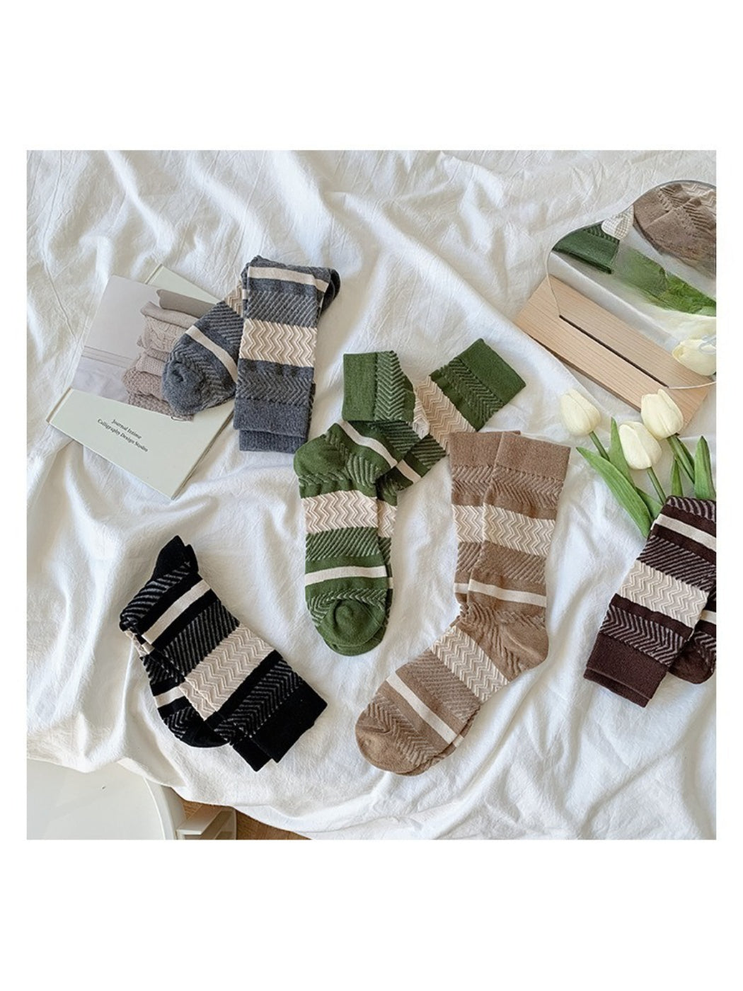 Rufia - Textured Zigzag Stripe Crew Socks