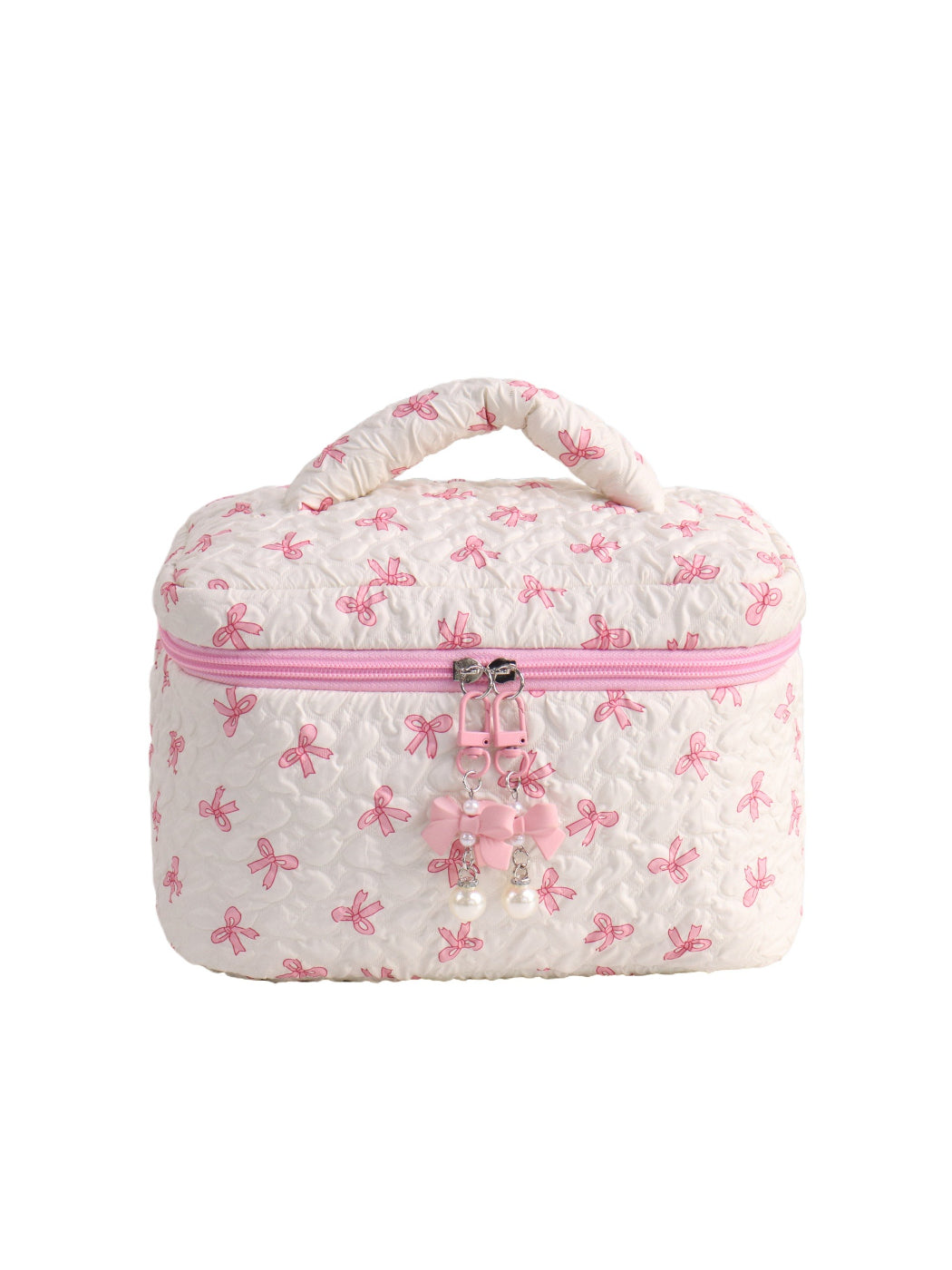 Cosbai - Bow Print Quilted Makeup Bag with Handle detail view 2