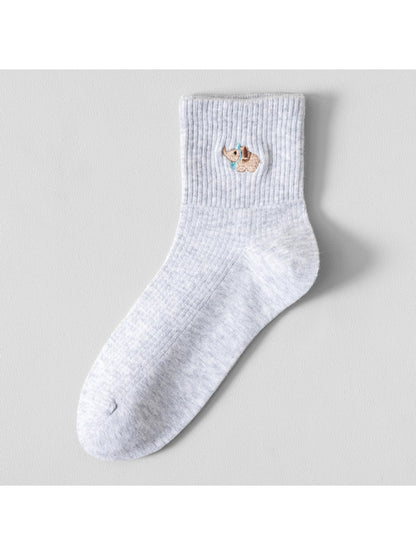 Rufia - Cartoon Embroidered Solid Crew Socks