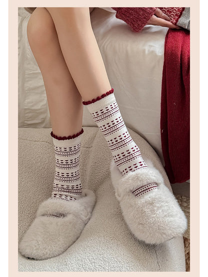 Rufia - Red Pattern Mix Crew Socks