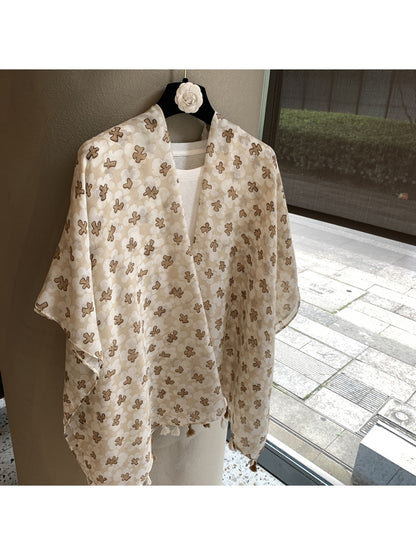 Scarvii - Floral Plain Weave Tassel Edge Shawl