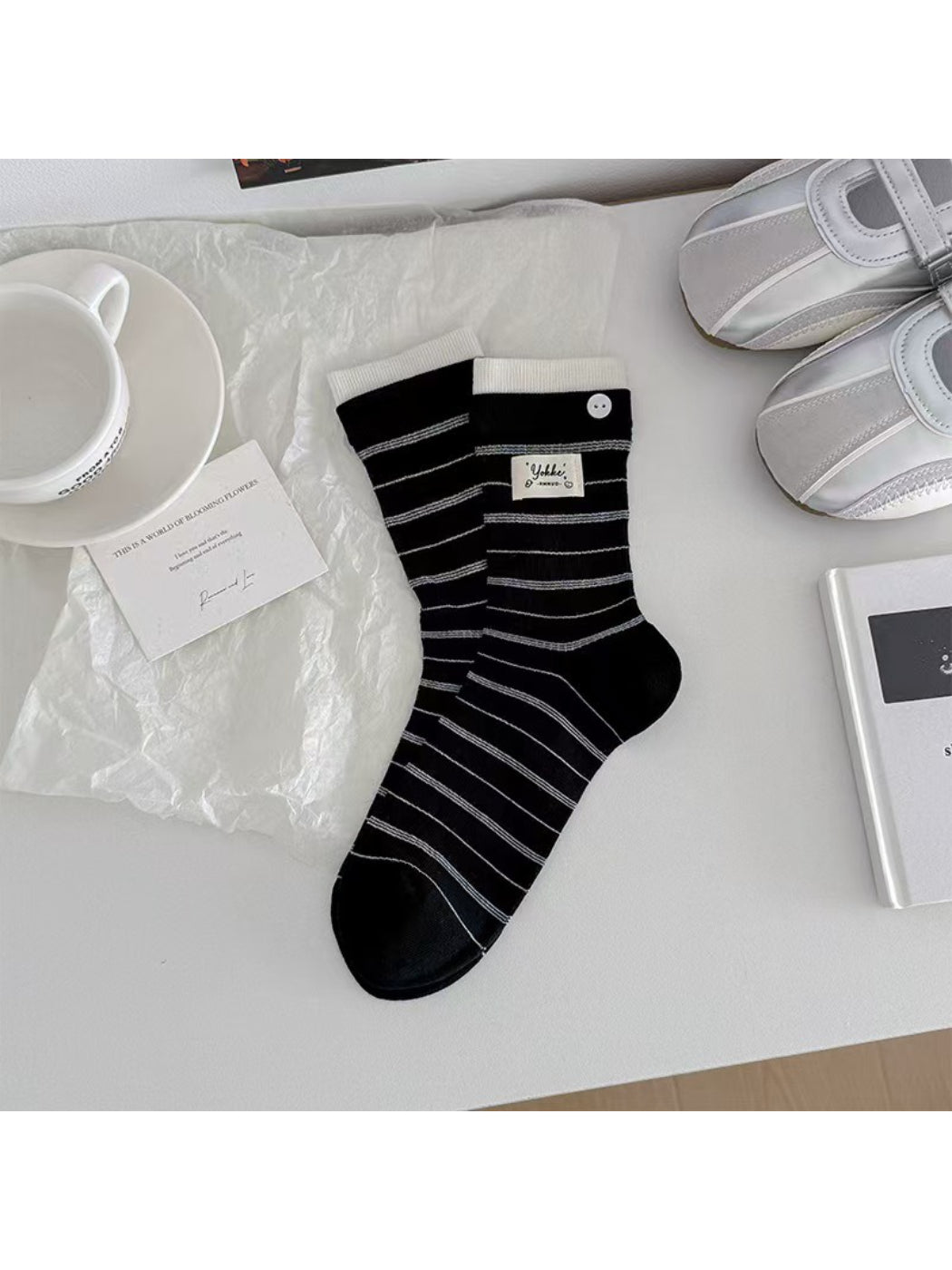 Rufia - Fine Stripe Button Detail Crew Socks product image 8