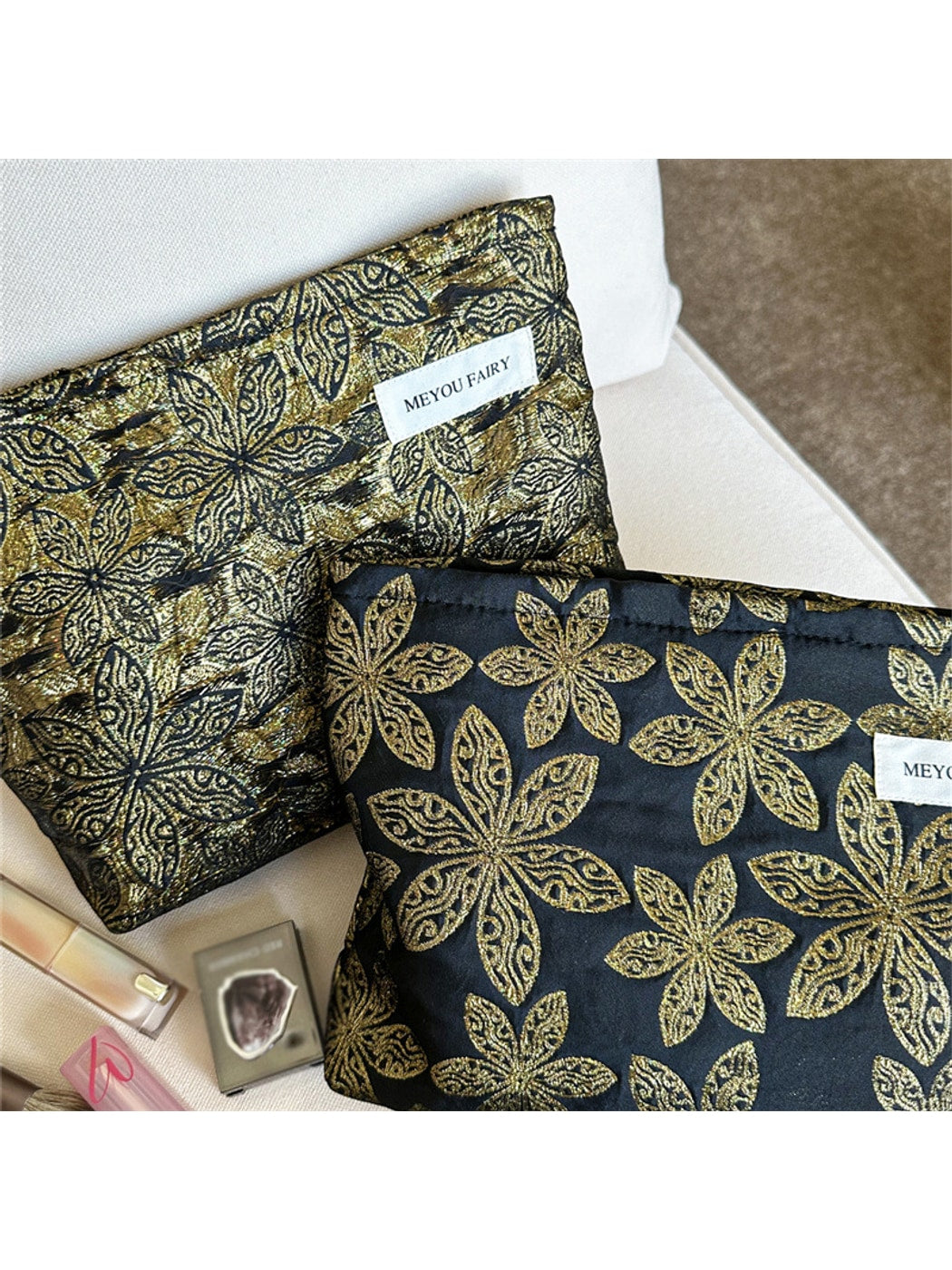 Cosbai - Elegant Floral Zippered Cosmetic Bag