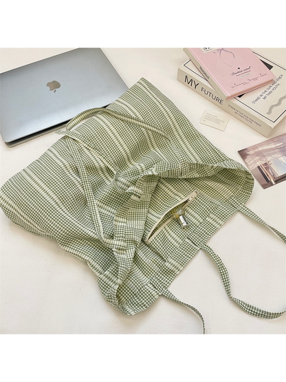 Cosbai - Gingham Check Shoulder Tote