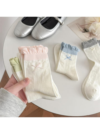 Rufia - Bow Pattern Openwork Casual Crew Socks