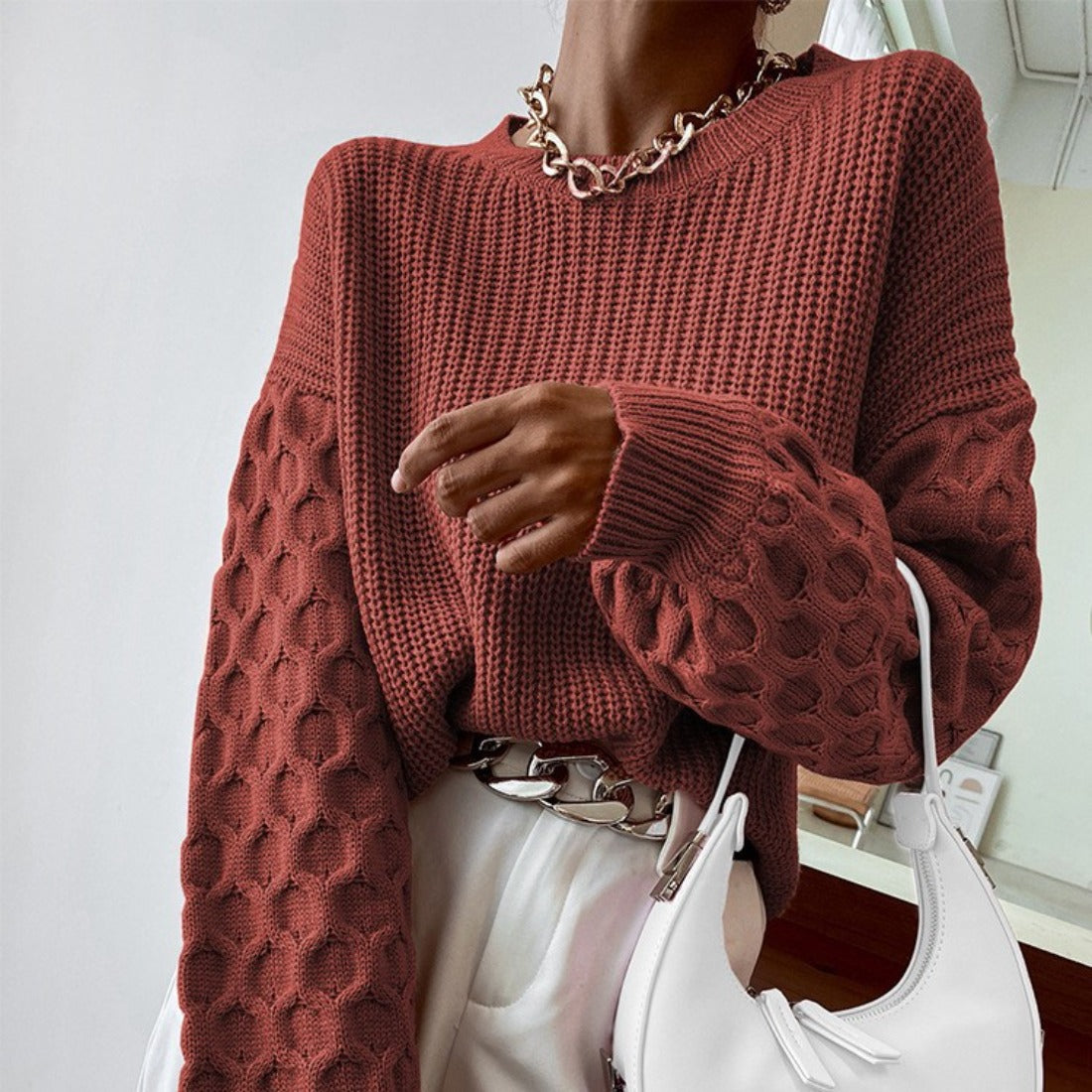 Crosa - Fashionable Solid Color Knitted Sweater