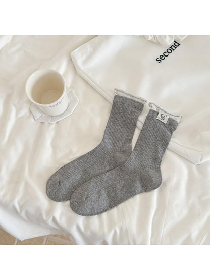 Rufia - Rolled Cuff Ribbed Casual Crew Socks