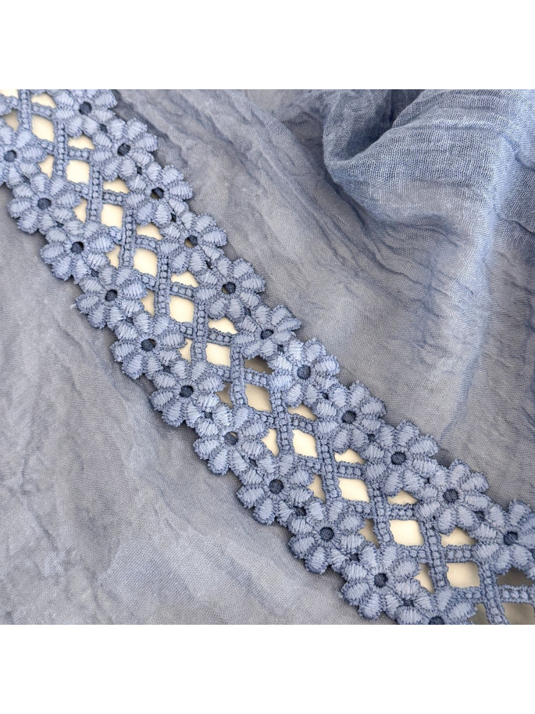 Scarvii - Lace Trim Crinkle Long Scarf