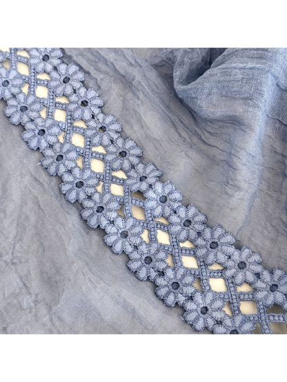 Scarvii - Lace Trim Crinkle Long Scarf
