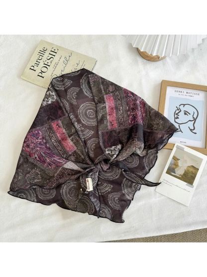 Scarvii - Vintage Patchwork Print Triangle Scarf