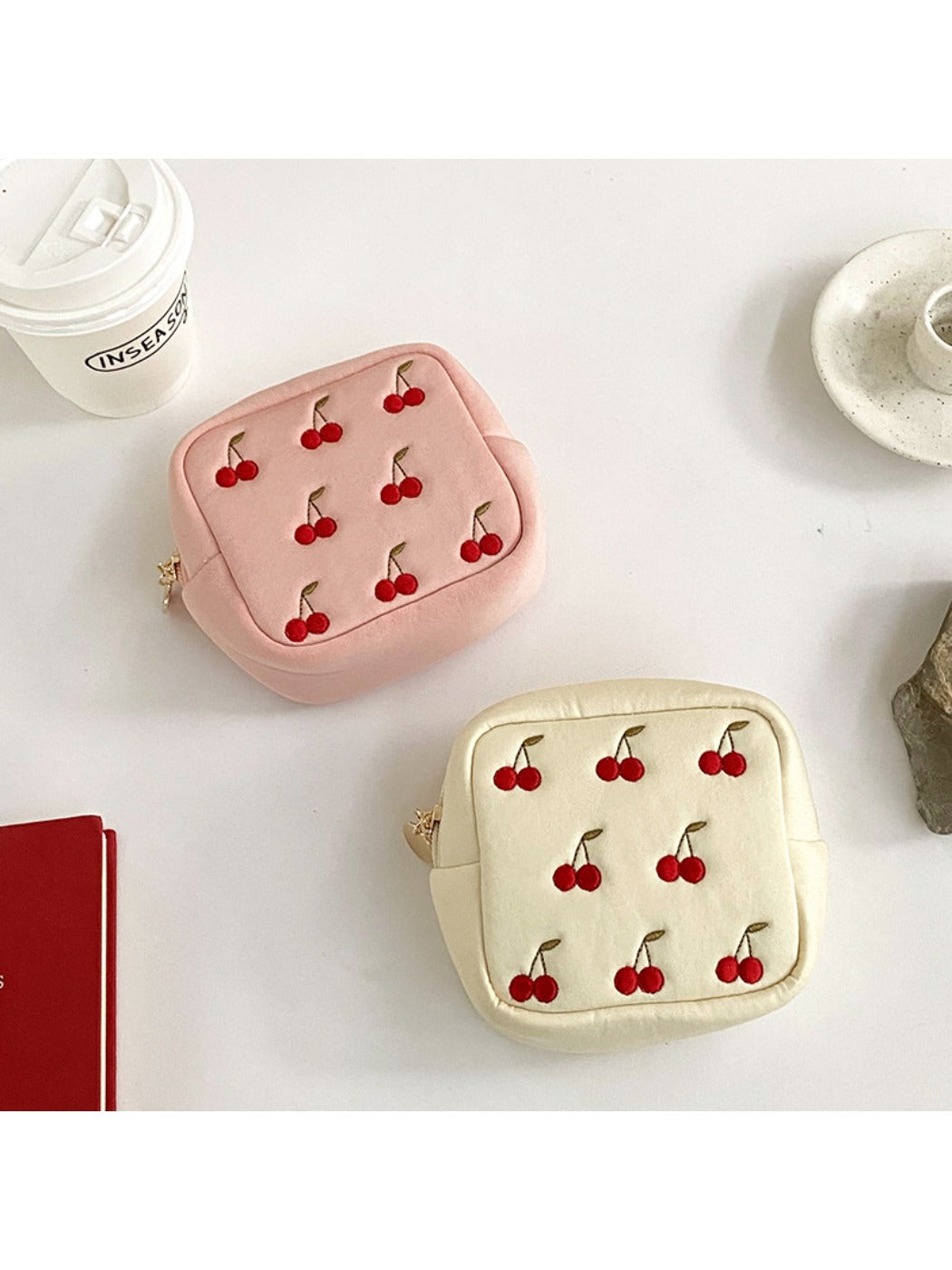 Cosbai - Compact Pouch with Cherry Print for Women