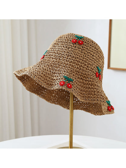 Haila - Cherry Detail Foldable Wide Brim Women's Hat