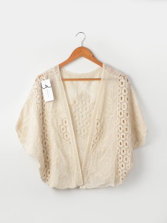 Crosa - Lace Open Front Cardigan with Batwing Sleeves