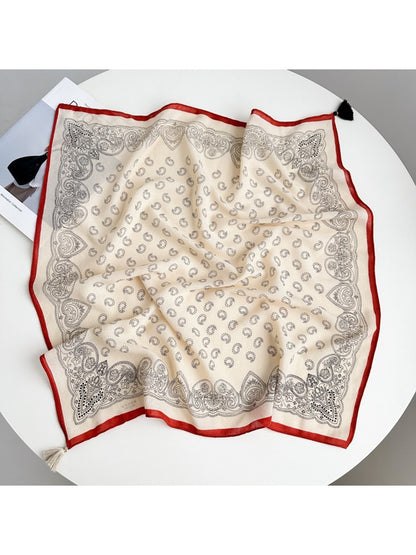 Scarvii - Classic Paisley Printed Tassel Square Scarf
