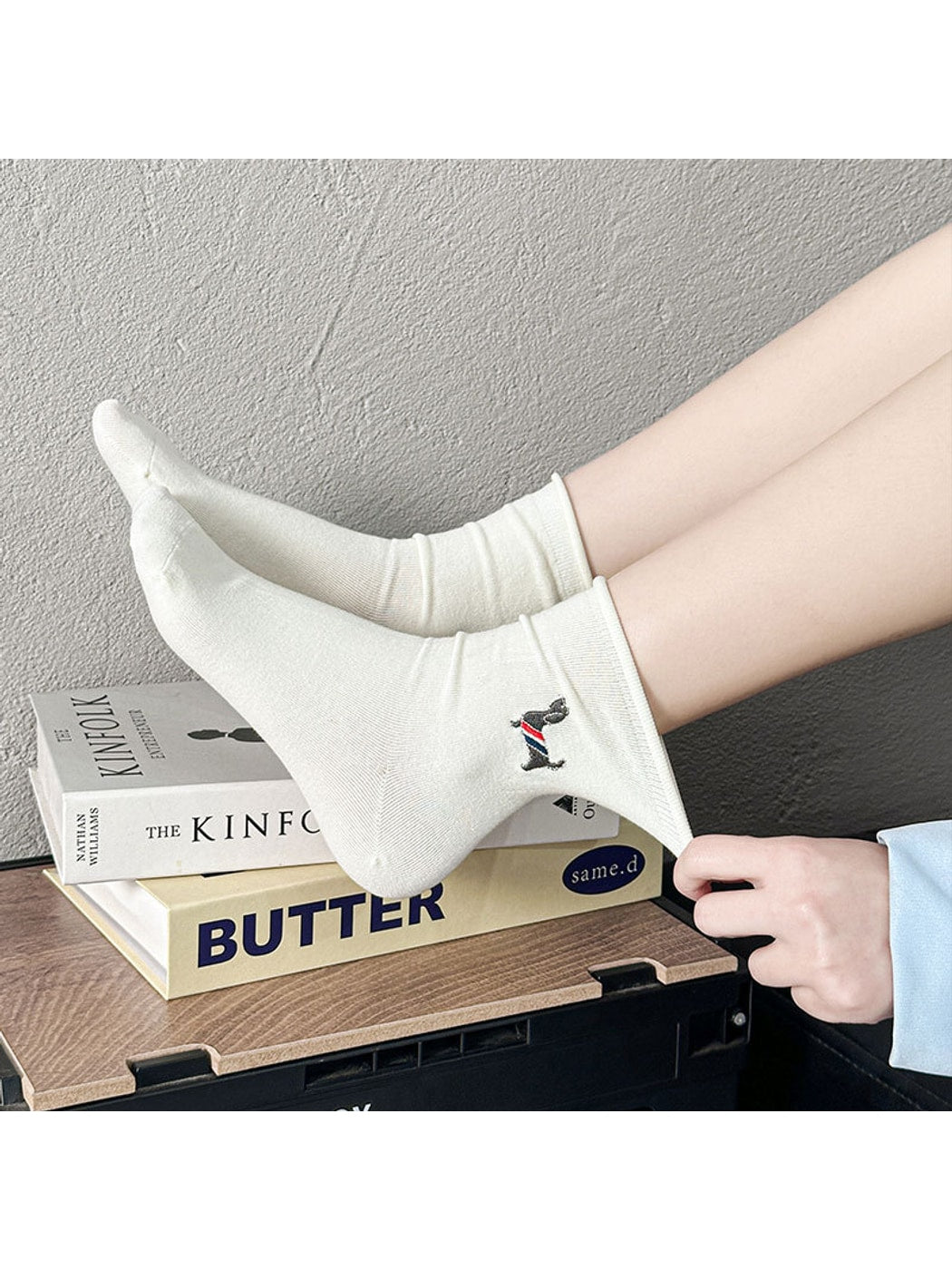 Rufia - Cute Animal Motif Rolled Cuff Crew Socks