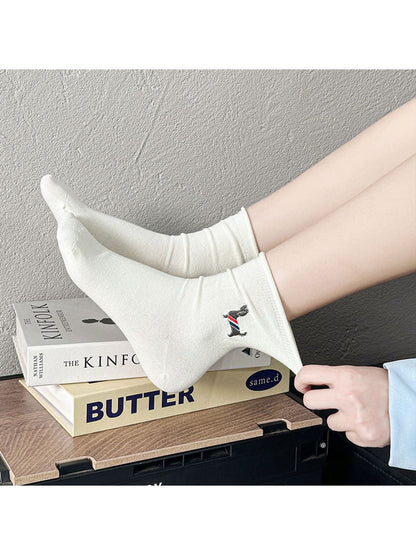 Rufia - Cute Animal Motif Rolled Cuff Crew Socks