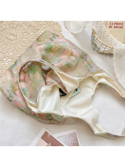 Close-up of floral artwork on Cosbai vintage hobo bag showing detailed flower patterns
