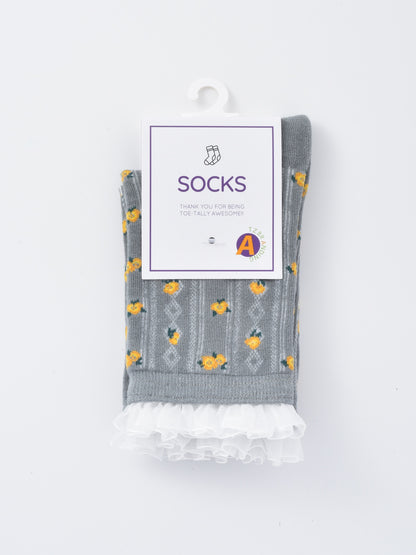 Rufia - Lace Ruffle Floral Knit Crew Socks
