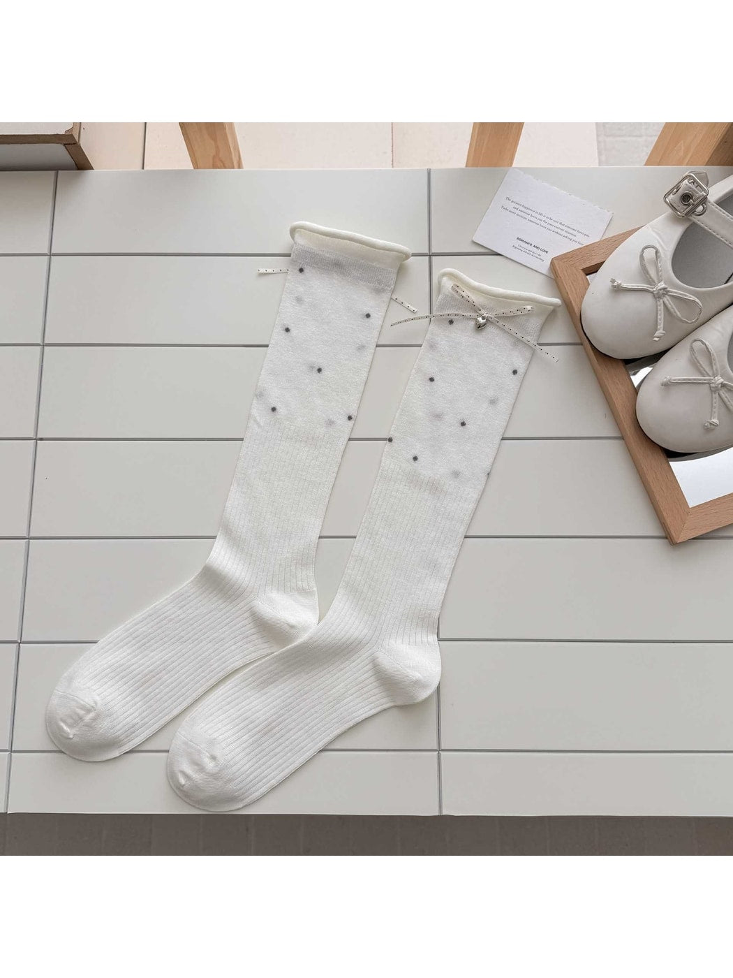 Rufia - Bow Polka Dot Mesh Women's Mid Calf Socks