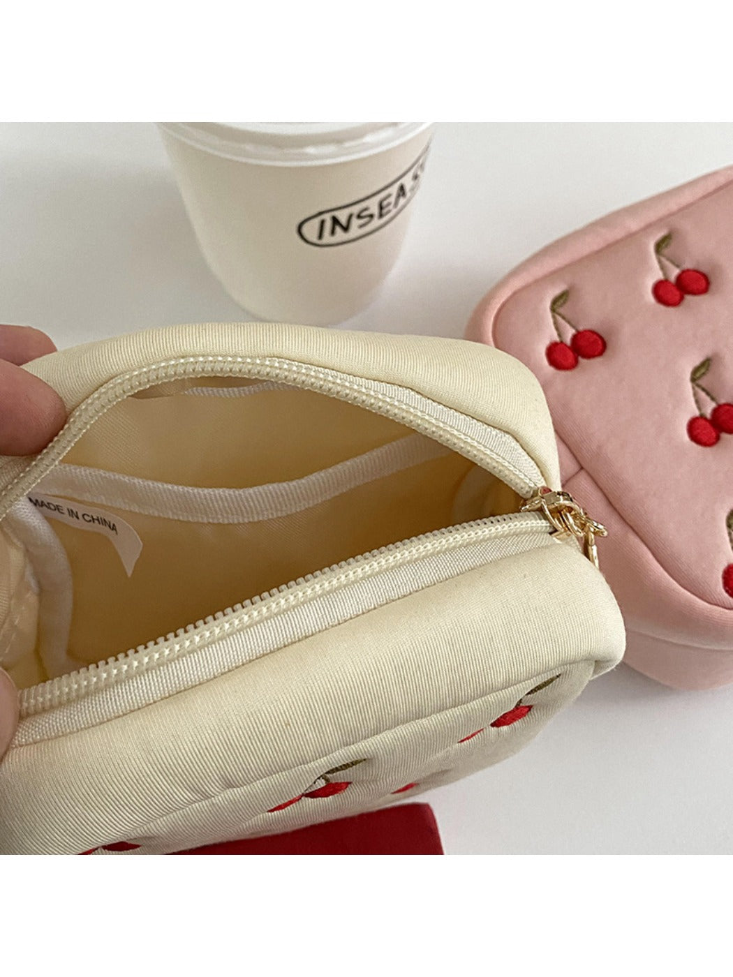 Cosbai - Compact Pouch with Cherry Print for Women