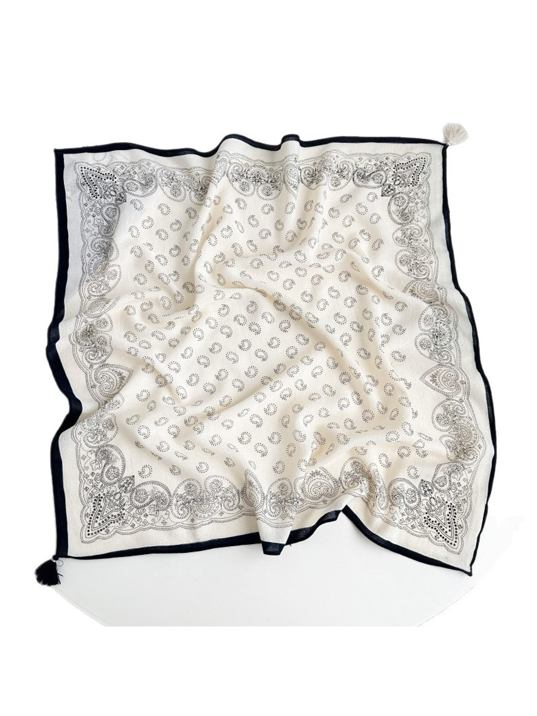 Scarvii - Classic Paisley Printed Tassel Square Scarf