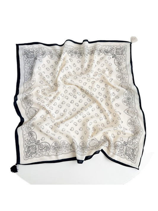 Scarvii - Classic Paisley Printed Tassel Square Scarf